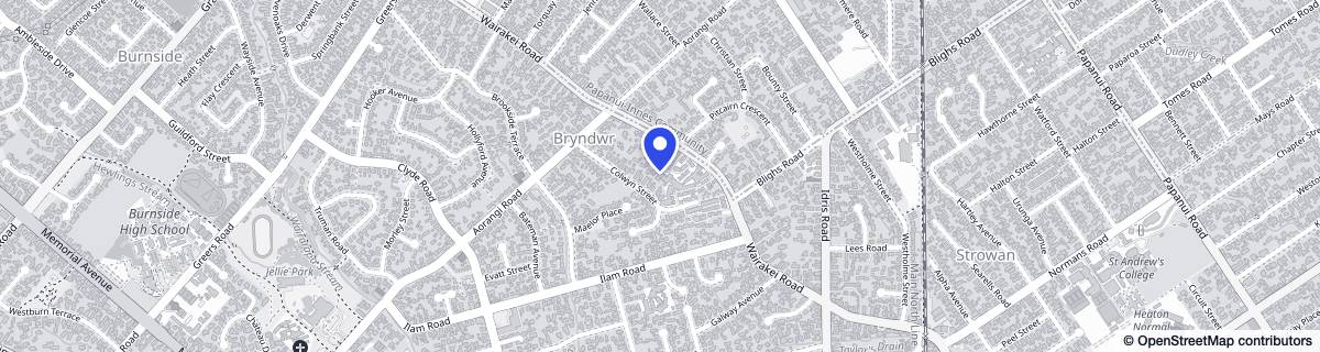 Street map around Elmswood Retirement Village (Hospital)