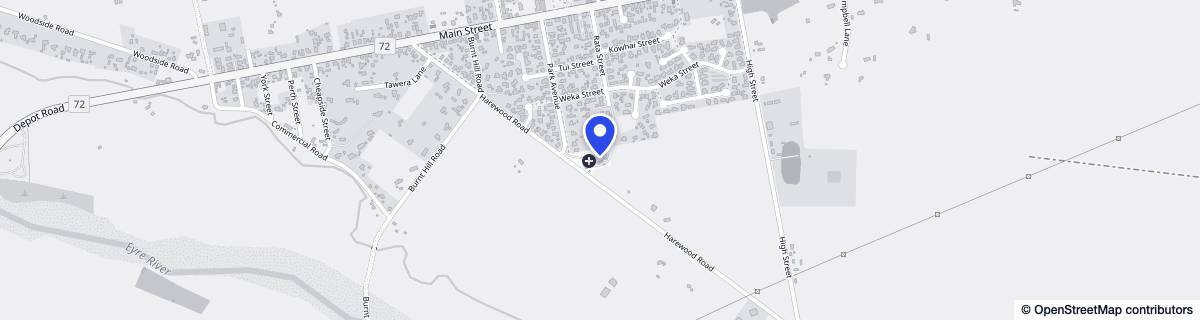 Street map around Oxford Hospital (Canterbury DHB)