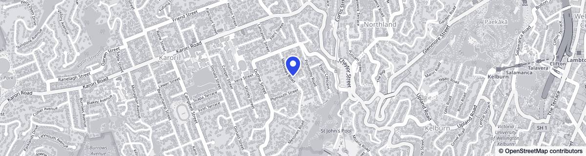Street map around Radius Karori