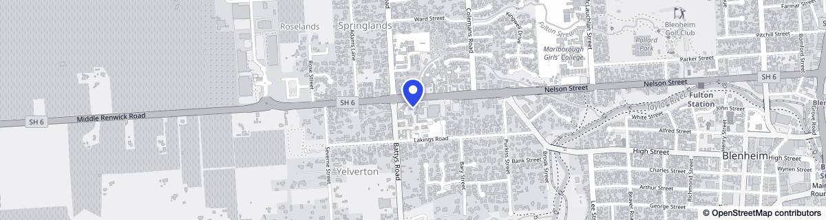 Street map around Springlands Lifestyle Village - Blenheim