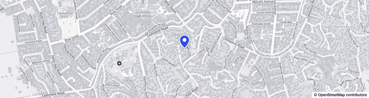 Street map around Arvida Rhodes on Cashmere
