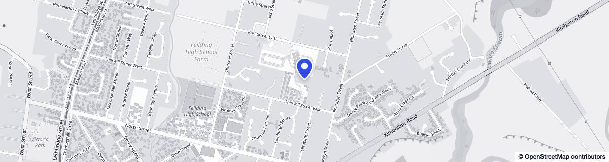 Street map around Woodlands of Feilding Retirement Village
